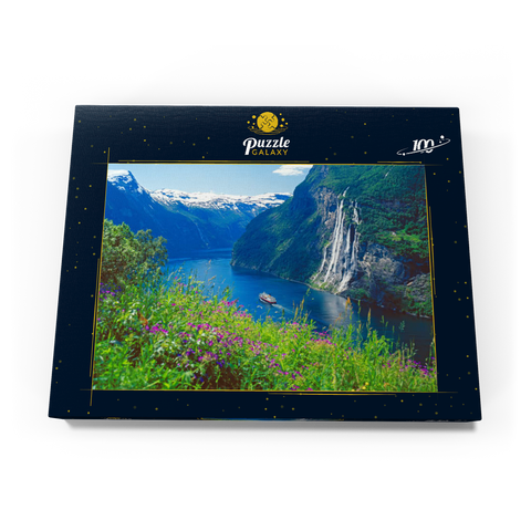 Geiranger Fjord und Sieben Schwestern Wasserfall, Mittelnorwegen, Norwegen 100 Puzzle Schachtel Ansicht3