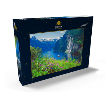 Geiranger Fjord und Sieben Schwestern Wasserfall, Mittelnorwegen, Norwegen 500 Puzzle Schachtel Ansicht2