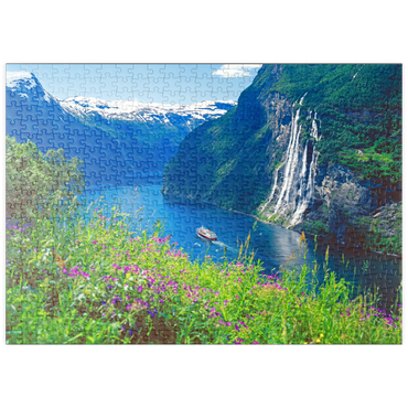 puzzleplate Geiranger Fjord und Sieben Schwestern Wasserfall, Mittelnorwegen, Norwegen 500 Puzzle