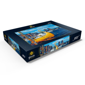 Darstellung des Puzzle Motivs Hafen an der Aker Brygge mit Rathaus, Oslo, Norwegen - Puzzleteile: 1000