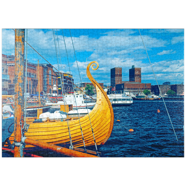puzzleplate Hafen an der Aker Brygge mit Rathaus, Oslo, Norwegen 1000 Puzzle