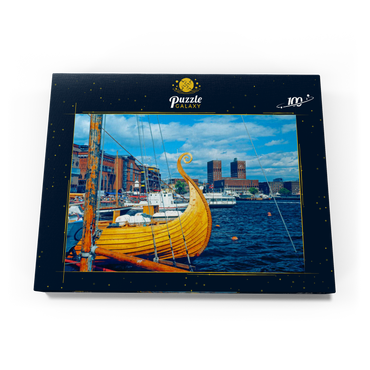 Hafen an der Aker Brygge mit Rathaus, Oslo, Norwegen 100 Puzzle Schachtel Ansicht3