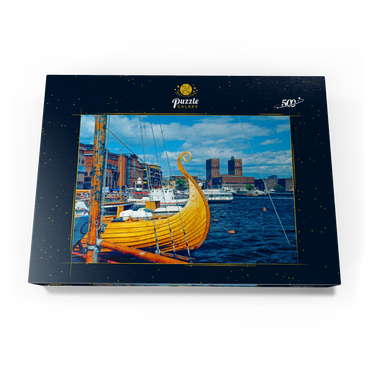 Hafen an der Aker Brygge mit Rathaus, Oslo, Norwegen 500 Puzzle Schachtel Ansicht3