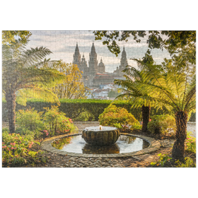 Darstellung des Puzzle Motivs Blick vom Park Parque da Alameda zur Kathedrale von Santiago de Compostela - Puzzleteile: 1000