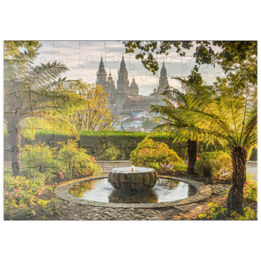 puzzleplate Blick vom Park Parque da Alameda zur Kathedrale von Santiago de Compostela, Camino Francés 100 Puzzle