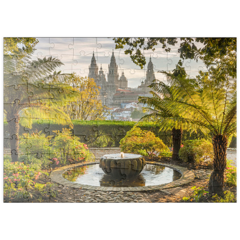 puzzleplate Blick vom Park Parque da Alameda zur Kathedrale von Santiago de Compostela, Camino Francés 100 Puzzle