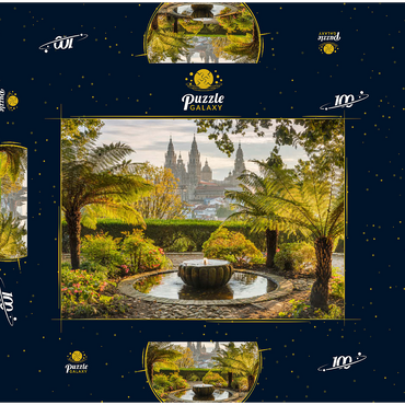 Blick vom Park Parque da Alameda zur Kathedrale von Santiago de Compostela, Camino Francés 100 Puzzle Schachtel 3D Modell