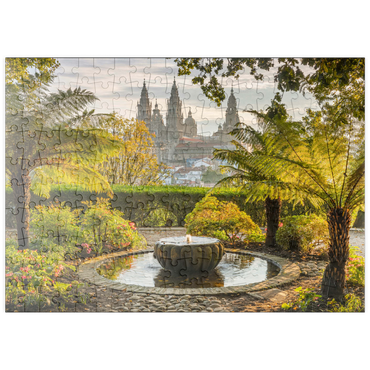 puzzleplate Blick vom Park Parque da Alameda zur Kathedrale von Santiago de Compostela, Camino Francés 200 Puzzle