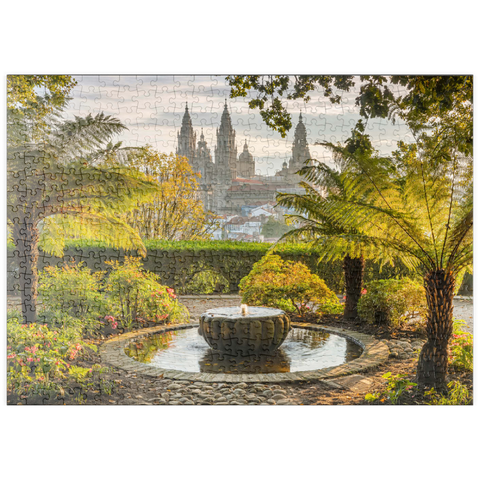 puzzleplate Blick vom Park Parque da Alameda zur Kathedrale von Santiago de Compostela, Camino Francés 500 Puzzle