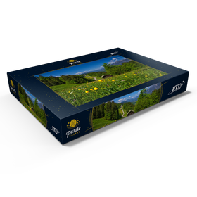 Darstellung des Puzzle Motivs Weg nach Wamberg gegen Zugspitze (2962m), Daniel (2340m) in Tirol, und Kramer (1985m) - Puzzleteile: 1000