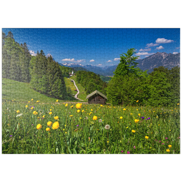 puzzleplate Weg nach Wamberg gegen Zugspitze (2962m), Daniel (2340m) in Tirol, und Kramer (1985m) 1000 Puzzle