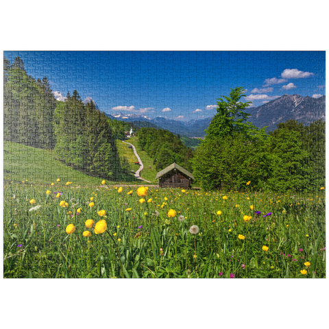 puzzleplate Weg nach Wamberg gegen Zugspitze (2962m), Daniel (2340m) in Tirol, und Kramer (1985m) 1000 Puzzle