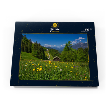 Weg nach Wamberg gegen Zugspitze (2962m), Daniel (2340m) in Tirol, und Kramer (1985m) 100 Puzzle Schachtel Ansicht3