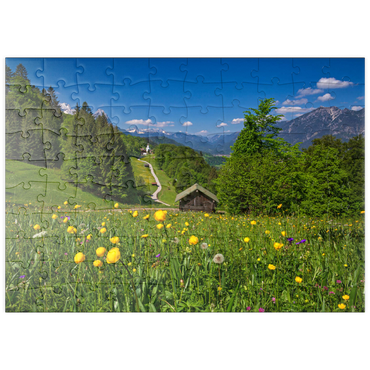 puzzleplate Weg nach Wamberg gegen Zugspitze (2962m), Daniel (2340m) in Tirol, und Kramer (1985m) 100 Puzzle