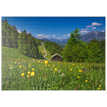 puzzleplate Weg nach Wamberg gegen Zugspitze (2962m), Daniel (2340m) in Tirol, und Kramer (1985m) 500 Puzzle