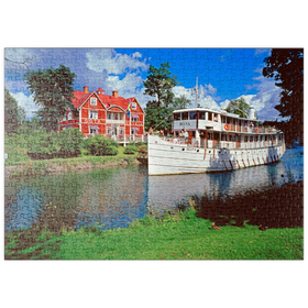 Darstellung des Puzzle Motivs Göta Hotel am Göta Kanal mit dem Kabinenschiff Diana, Borensberg, Östergötland - Puzzleteile: 500