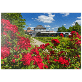 Darstellung des Puzzle-Motivs Café im Botanischen Garten zur Zeit der Rosenblüte – Puzzleteile: 1000