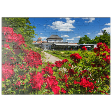 puzzleplate Café im Botanischen Garten zur Zeit der Rosenblüte 100 Puzzle
