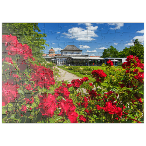 puzzleplate Café im Botanischen Garten zur Zeit der Rosenblüte 100 Puzzle