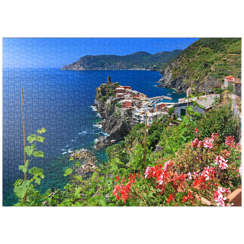 puzzleplate Küstenlandschaft mit Blick auf Vernazza, Italienische Riviera, Cinque Terre, Ligurien, Italien 1000 Puzzle