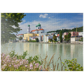 Darstellung des Puzzle-Motivs Inn mit dem Dom St. Stephan in Passau, Niederbayern, Bayern, Deutschland – Puzzleteile: 1000
