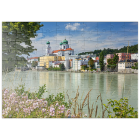 Darstellung des Puzzle Motivs Inn mit dem Dom St. Stephan in Passau, Niederbayern, Bayern, Deutschland - Puzzleteile: 100