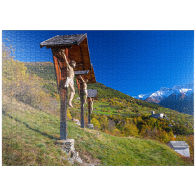 Darstellung des Puzzle-Motivs Churburg gegen Stilfser Joch Nationalpark, Schluderns, Vinschgau, Südtirol – Puzzleteile: 1000
