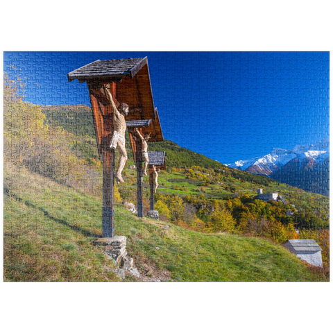 puzzleplate Churburg gegen Stilfser Joch Nationalpark, Schluderns, Vinschgau, Trentino-Südtirol, Italien 1000 Puzzle