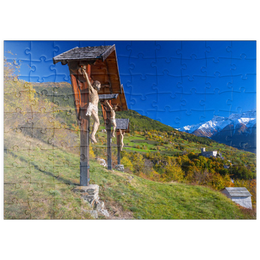 puzzleplate Churburg gegen Stilfser Joch Nationalpark, Schluderns, Vinschgau, Trentino-Südtirol, Italien 100 Puzzle