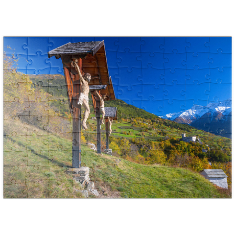 puzzleplate Churburg gegen Stilfser Joch Nationalpark, Schluderns, Vinschgau, Trentino-Südtirol, Italien 100 Puzzle