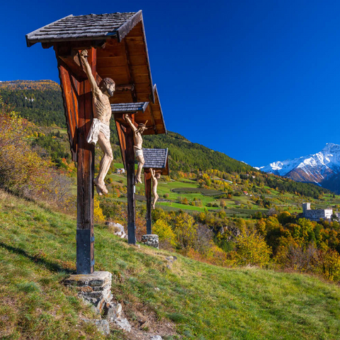 Churburg gegen Stilfser Joch Nationalpark, Schluderns, Vinschgau, Trentino-Südtirol, Italien 100 Puzzle 3D Modell