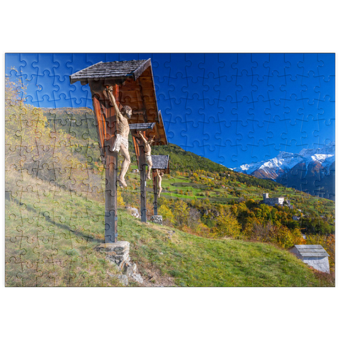 puzzleplate Churburg gegen Stilfser Joch Nationalpark, Schluderns, Vinschgau, Trentino-Südtirol, Italien 200 Puzzle