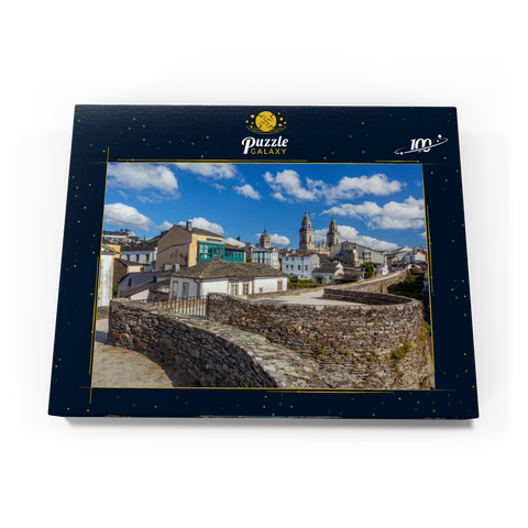 Römische Stadtmauer von Lugo mit der Kathedrale Santa Maria, Jakobsweg Camino de Santiago 100 Puzzle Schachtel Ansicht3