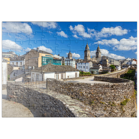 puzzleplate Römische Stadtmauer von Lugo mit der Kathedrale Santa Maria, Jakobsweg Camino de Santiago 100 Puzzle