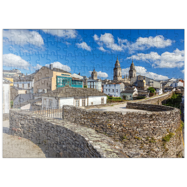puzzleplate Römische Stadtmauer von Lugo mit der Kathedrale Santa Maria, Jakobsweg Camino de Santiago 200 Puzzle