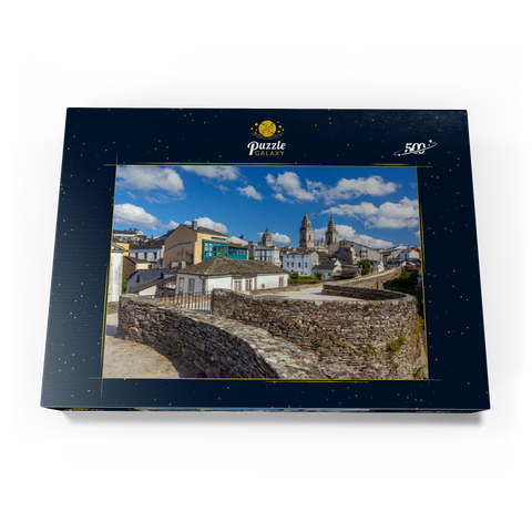 Römische Stadtmauer von Lugo mit der Kathedrale Santa Maria, Jakobsweg Camino de Santiago 500 Puzzle Schachtel Ansicht3