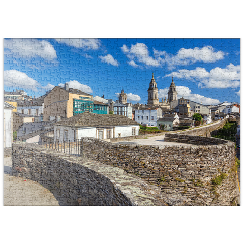 puzzleplate Römische Stadtmauer von Lugo mit der Kathedrale Santa Maria, Jakobsweg Camino de Santiago 500 Puzzle