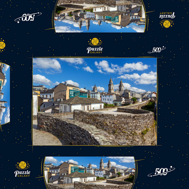 Römische Stadtmauer von Lugo mit der Kathedrale Santa Maria, Jakobsweg Camino de Santiago 500 Puzzle Schachtel 3D Modell