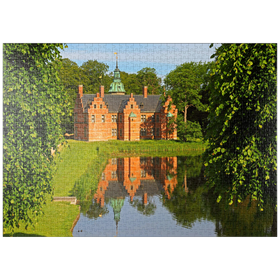 Darstellung des Puzzle-Motivs Schlosspavillon im Park des Wasserschlosses Frederiksborg, Hilleröd, Dänemark – Puzzleteile: 1000