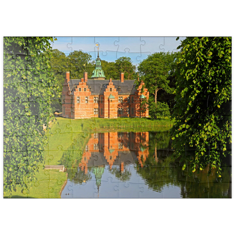 puzzleplate Schlosspavillon im Park des Wasserschlosses Frederiksborg, Hilleröd, Seeland, Dänemark 100 Puzzle