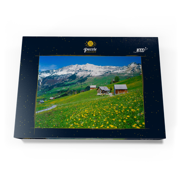 Bauernhöfe gegen Mattstock (1936m), Amden, Kanton St. Gallen, Schweiz 1000 Puzzle Schachtel Ansicht3