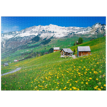 puzzleplate Bauernhöfe gegen Mattstock (1936m), Amden, Kanton St. Gallen, Schweiz 1000 Puzzle