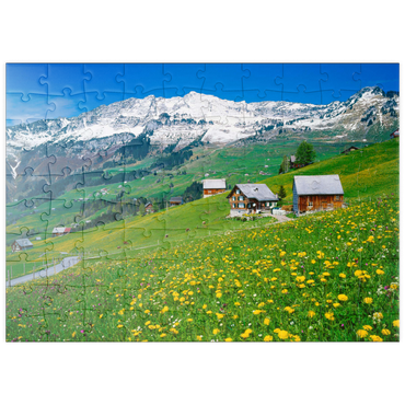 puzzleplate Bauernhöfe gegen Mattstock (1936m), Amden, Kanton St. Gallen, Schweiz 100 Puzzle