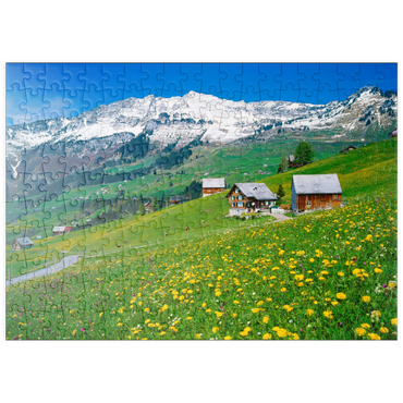 puzzleplate Bauernhöfe gegen Mattstock (1936m), Amden, Kanton St. Gallen, Schweiz 200 Puzzle