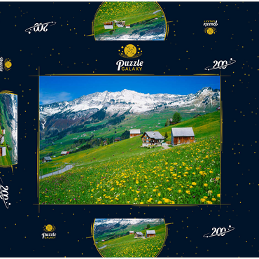 Bauernhöfe gegen Mattstock (1936m), Amden, Kanton St. Gallen, Schweiz 200 Puzzle Schachtel 3D Modell