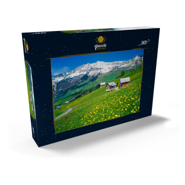 Bauernhöfe gegen Mattstock (1936m), Amden, Kanton St. Gallen, Schweiz 500 Puzzle Schachtel Ansicht2