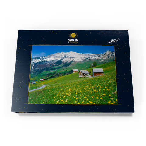 Bauernhöfe gegen Mattstock (1936m), Amden, Kanton St. Gallen, Schweiz 500 Puzzle Schachtel Ansicht3