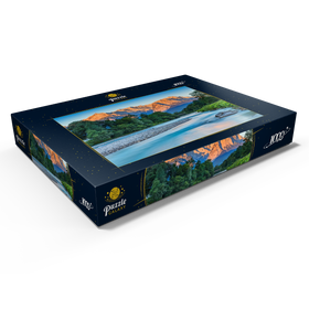 Alternative Darstellung des Puzzle-Motivs Loisach mit Blick zur Zugspitzgruppe (2962m) bei Burgrain im Morgenlicht – Puzzleteile: 1000
