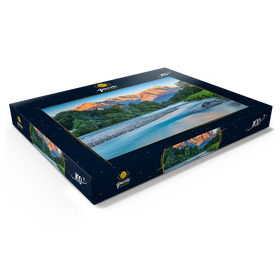 Darstellung des Puzzle Motivs Loisach mit Blick zur Zugspitzgruppe (2962m) bei Burgrain im Morgenlicht - Puzzleteile: 100