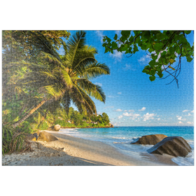 Darstellung des Puzzle-Motivs Granitfelsen am Carana Beach in der Carana Bay, Seychellen – Puzzleteile: 1000